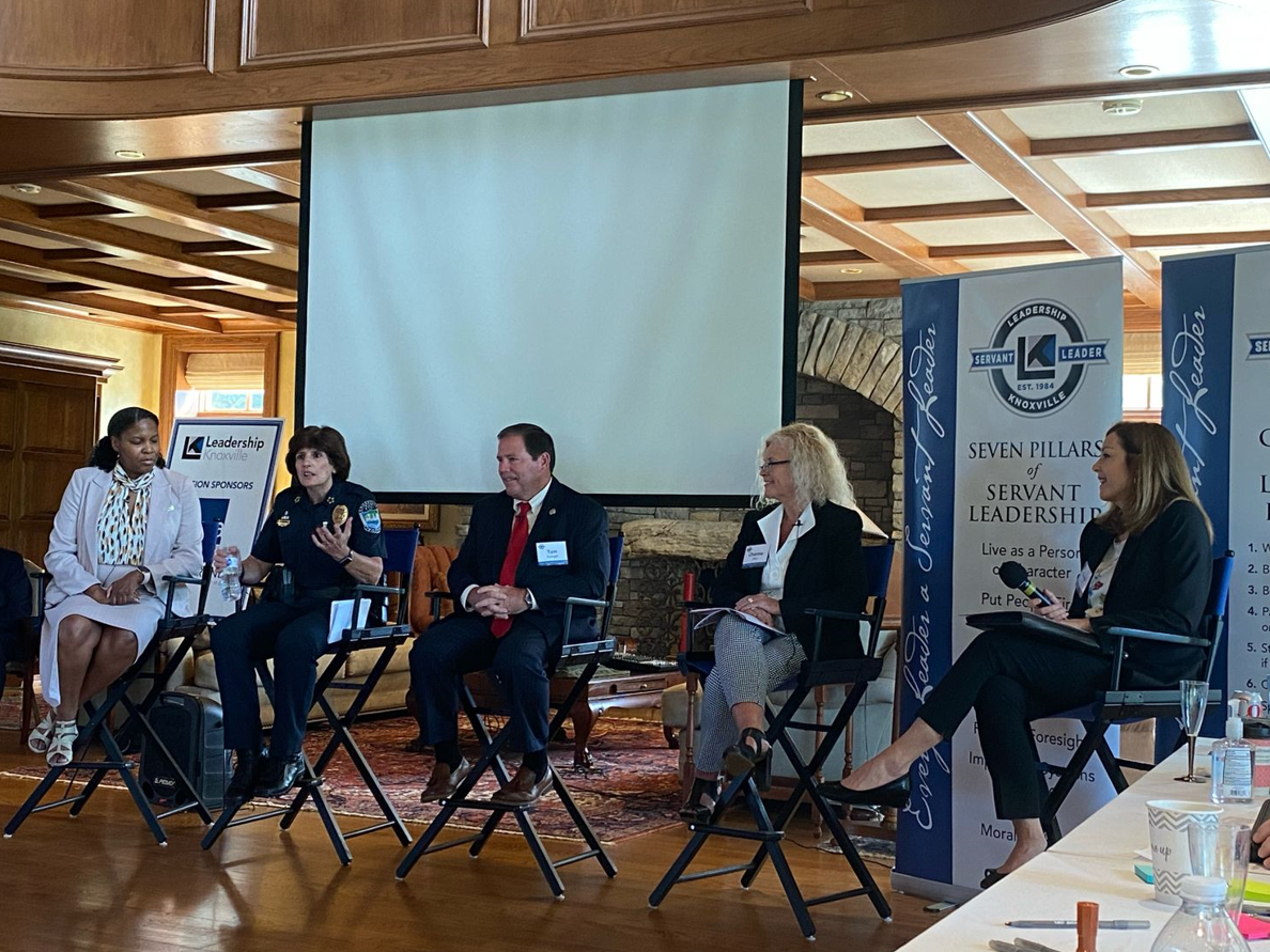 Knoxville Lawyer, Cheryl Rice of Egerton McAfee, leads a panel discussion for Leadership Knoxville about the issues surrounding law enforcement